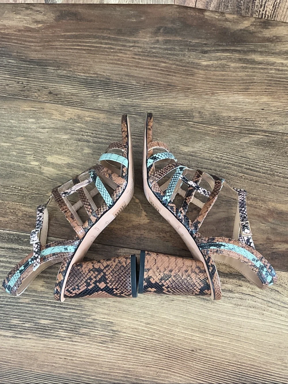 ANTONIO MELANI Brown Snakeskin Strappy Block Heel Sandals 7M